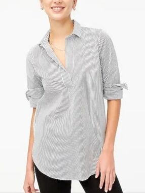 JCrew Black and White Stripe High Low Tunic Top